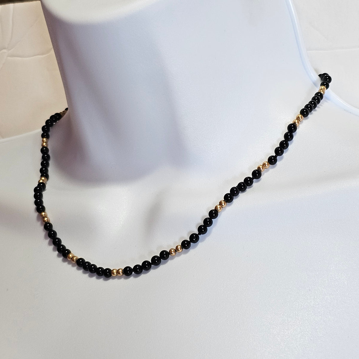 Black Onyx Gold Beaded 12KGF Gold Filled Necklace Vintage