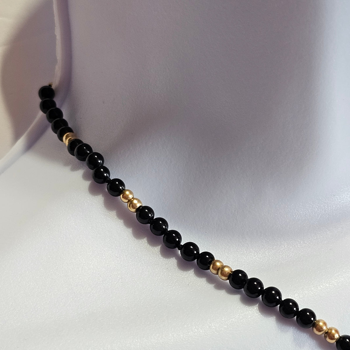 Black Onyx Gold Beaded 12KGF Gold Filled Necklace Vintage