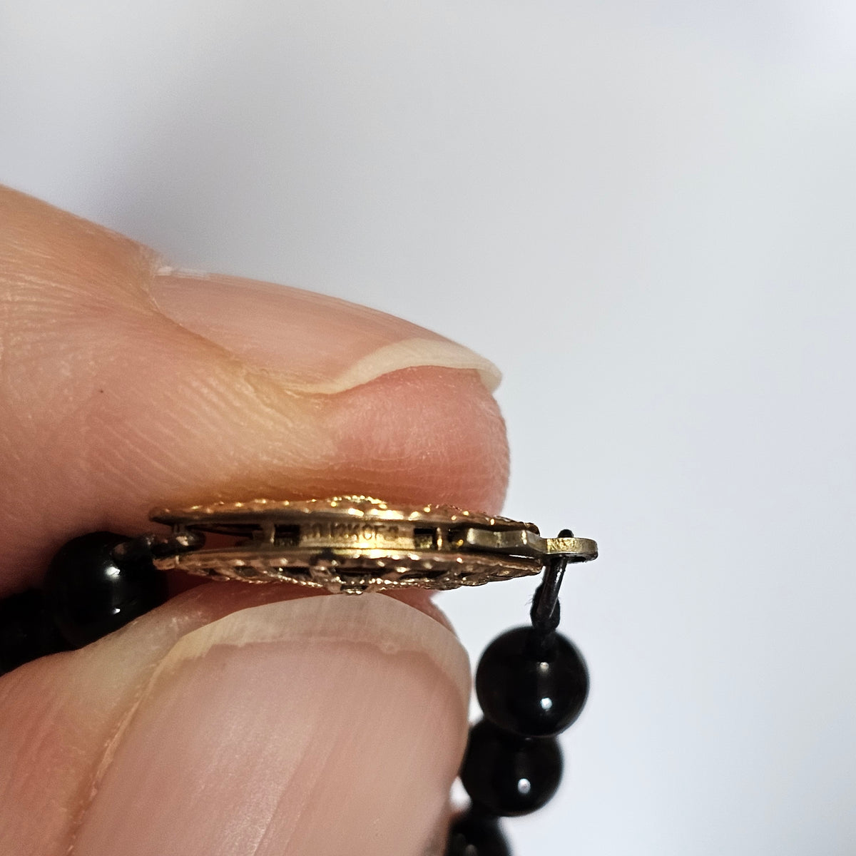 Black Onyx Gold Beaded 12KGF Gold Filled Necklace Vintage