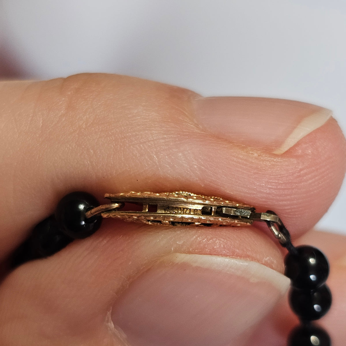 Black Onyx Gold Beaded 12KGF Gold Filled Necklace Vintage