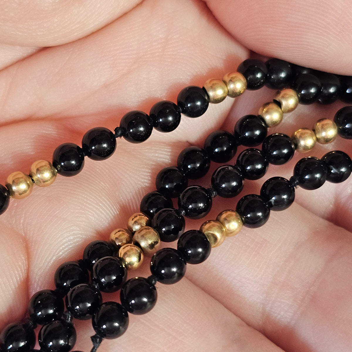 Black Onyx Gold Beaded 12KGF Gold Filled Necklace Vintage
