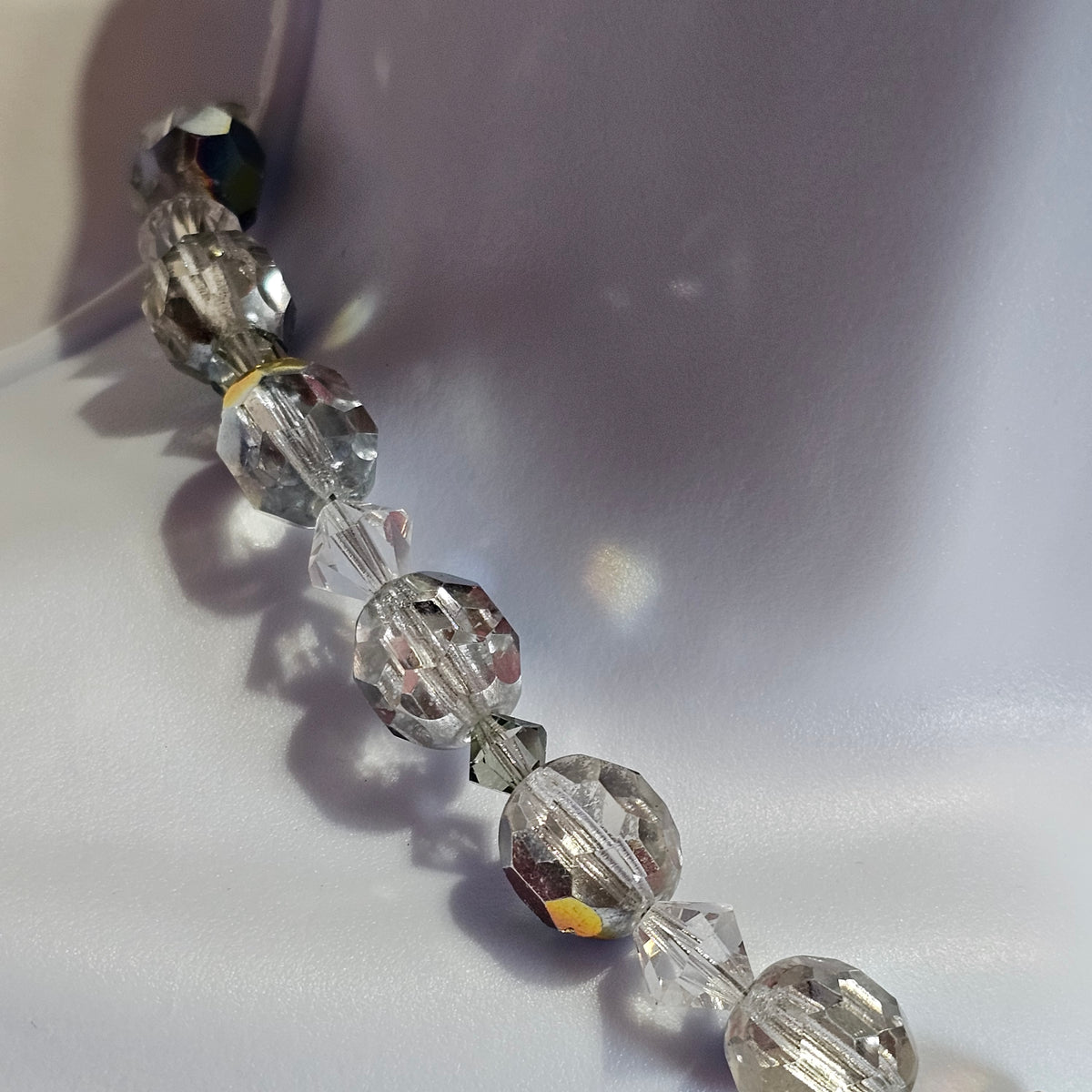 Beautiful Aurora Borealis Foiled Glass Faceted Beaded Necklace Vintage
