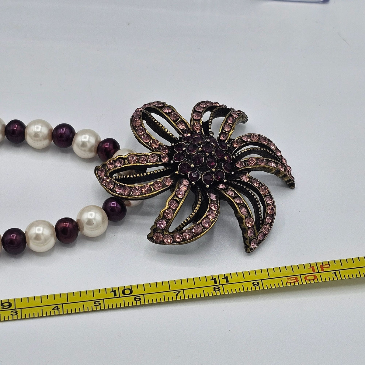 Faux Pearl Purple Amethyst Glass Crystal Beaded Necklace 20 in