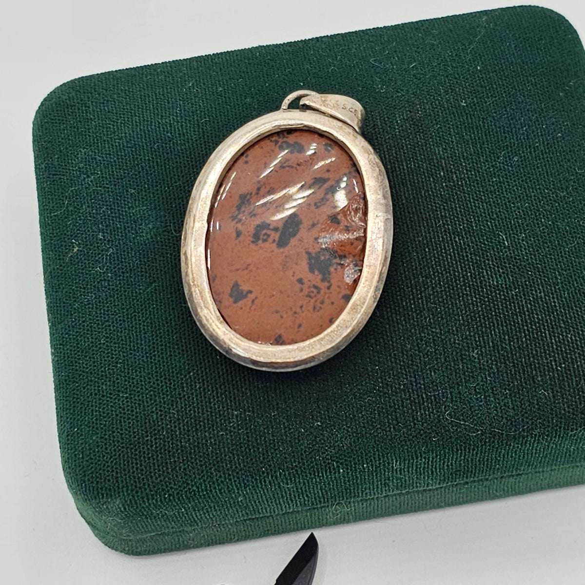 Sterling Silver 925 Oval Mahogany Obsidian Cabochon Pendant 2 inches