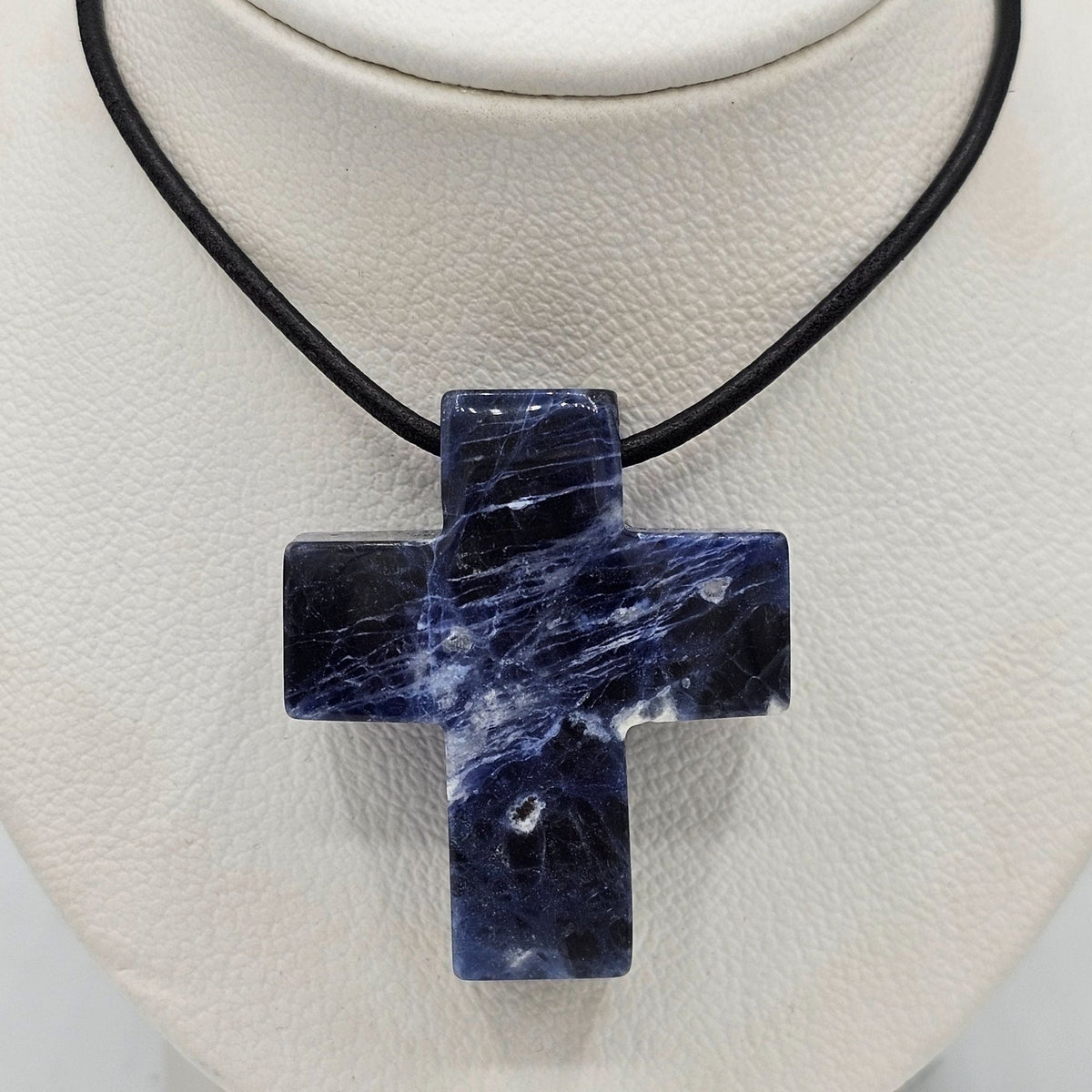 Jay King DTR 925 Sterling Silver Huge Chunky Sodalite Crucifix Natural Stone Adjustable