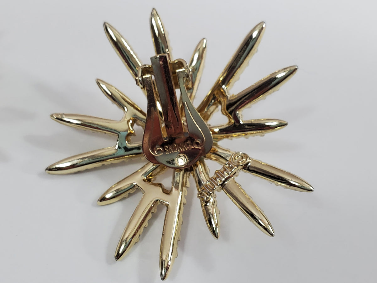 Vintage Emmons Signed Gold-tone Pearl Crystal Sweater Clips Aurora Borealis