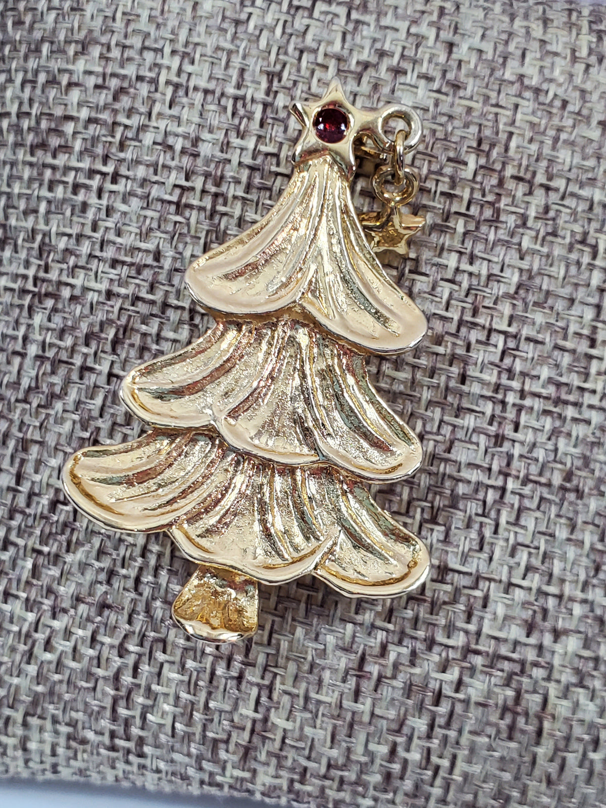 Vintage Gold-tone Signed Holiday Christmas Tree Star Dangle