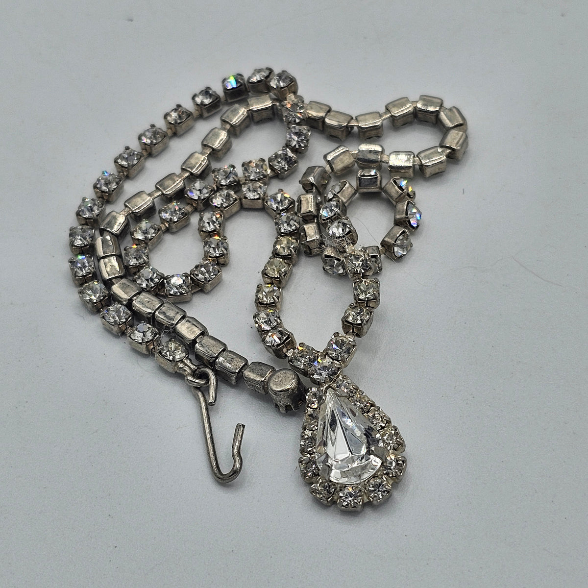 Gorgeous Vintage Clear Rhinestone Necklace Pear Shaped Drop