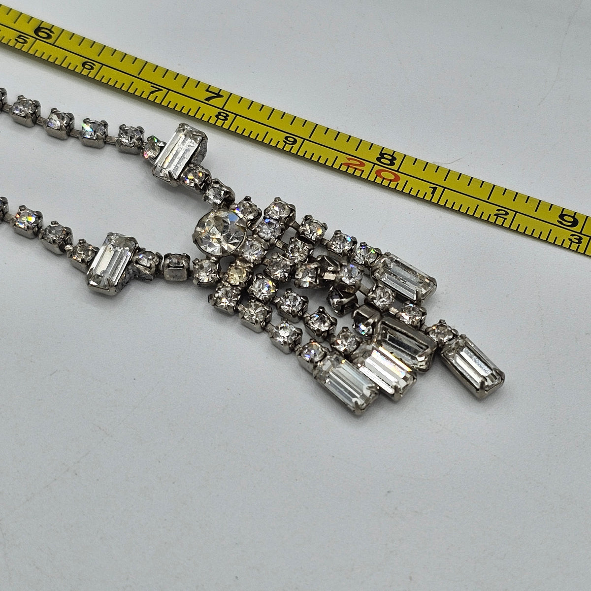 Lovely Vintage Rhinestone Waterfall Drop Necklace Silver-tone