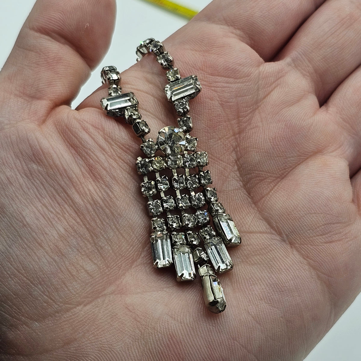Lovely Vintage Rhinestone Waterfall Drop Necklace Silver-tone