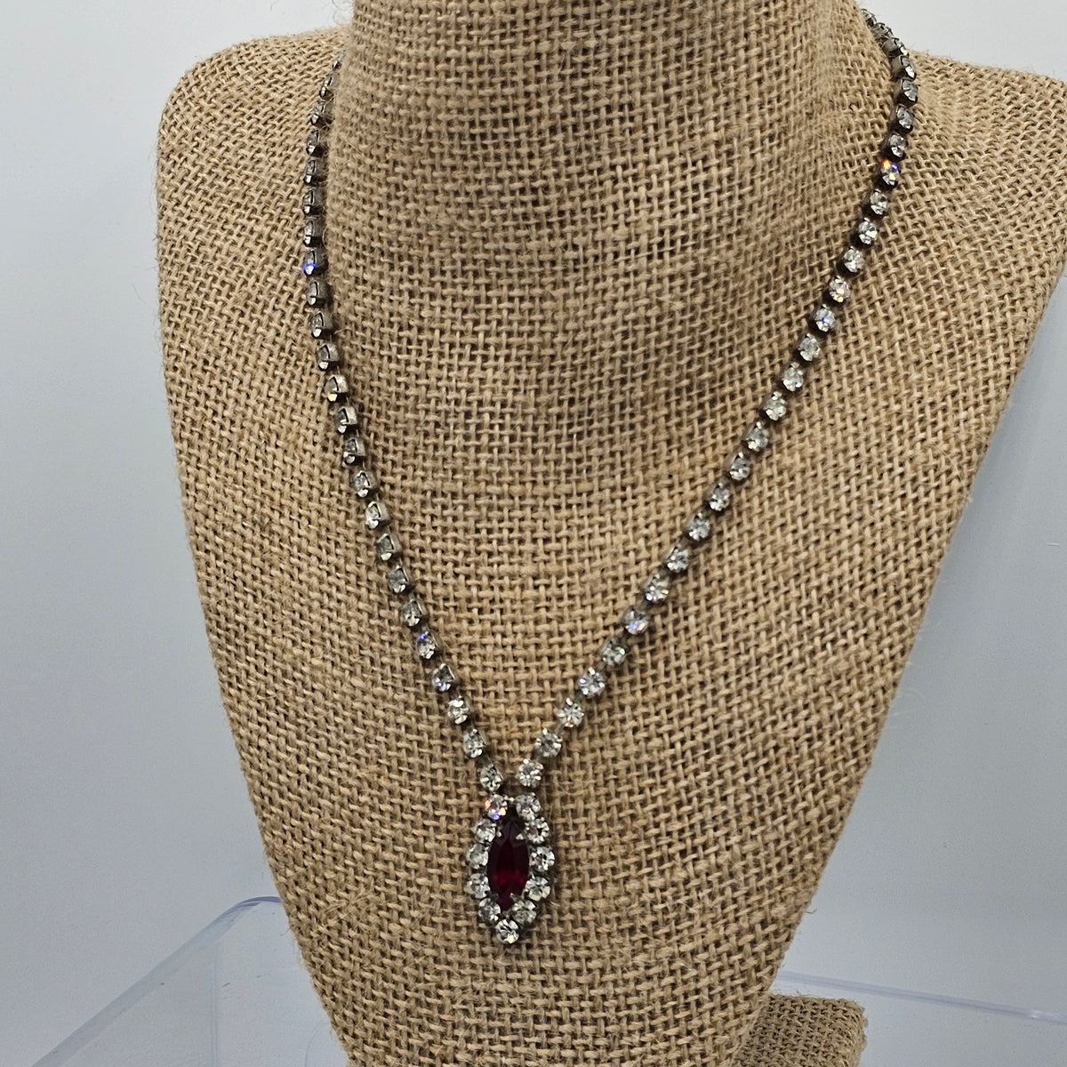 Elegant Drop Ruby Glass Rhinestone Vintage Necklace