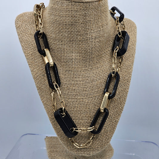 Bijoux Terner Chunky Statement Black Acrylic Gold-tone Huge Link Necklace Vintage