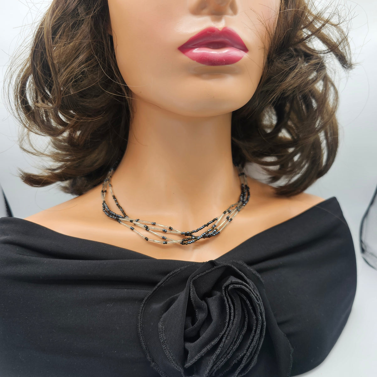 Multi-strand Tubular Glass Seed Beaded Necklace Vintage