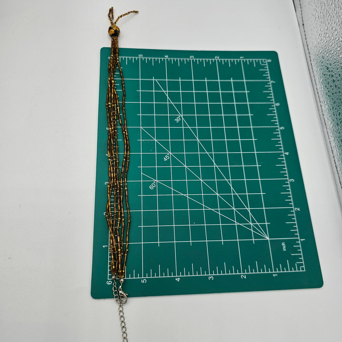 Amber Glass Art Beaded Tassle Stranded Necklace Vintage Floral Nuetral