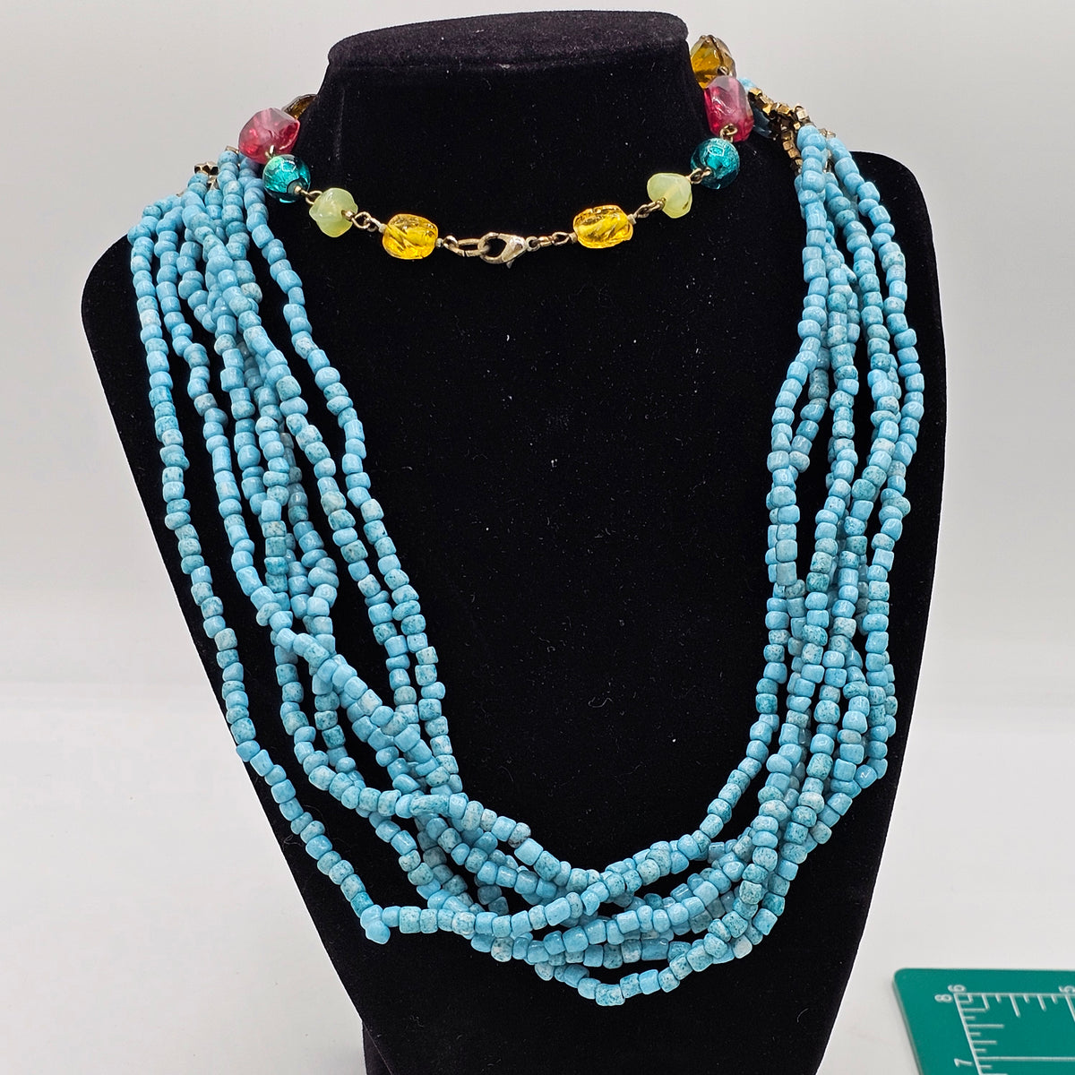 Long Multi-strand Dyed Turquoise Glass Stone Beads Necklace Bohemian Beach Babe