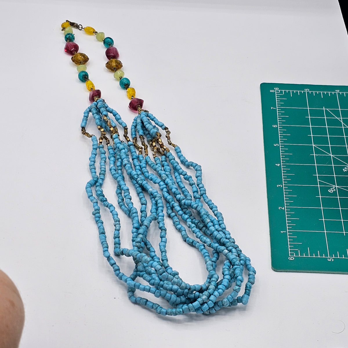 Long Multi-strand Dyed Turquoise Glass Stone Beads Necklace Bohemian Beach Babe