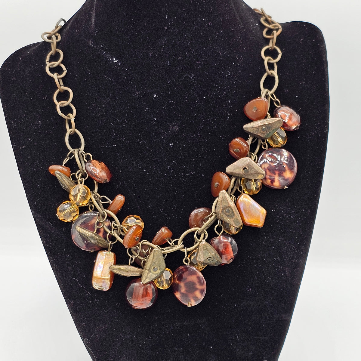 Animal Print Spotted Natural Brown Colors Acrylic Bauble Beaded Statement Boho Necklace