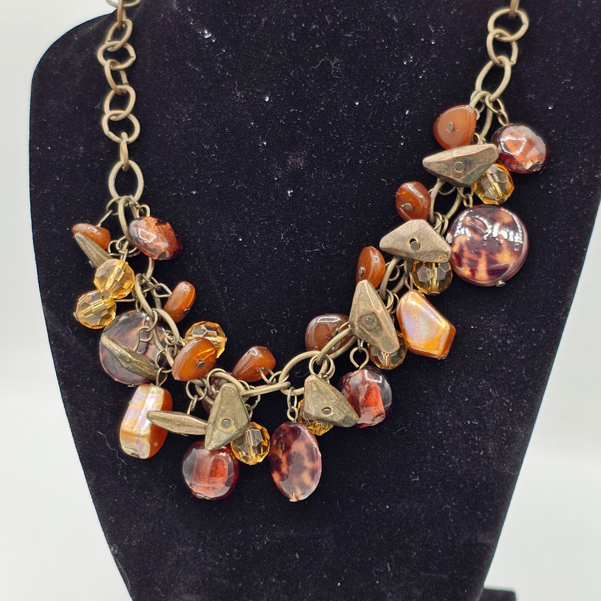 Animal Print Spotted Natural Brown Colors Acrylic Bauble Beaded Statement Boho Necklace