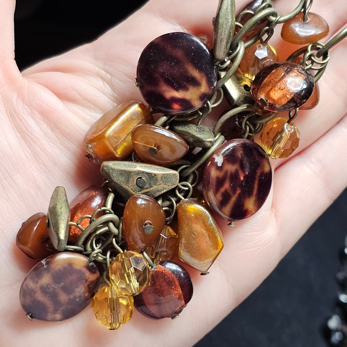 Animal Print Spotted Natural Brown Colors Acrylic Bauble Beaded Statement Boho Necklace