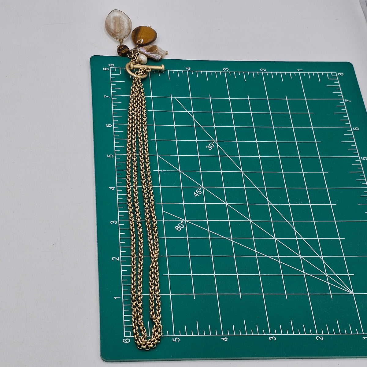 Gold-tone Mixed Media Crystal Glass Stone Pendant Chain 90s Vintage