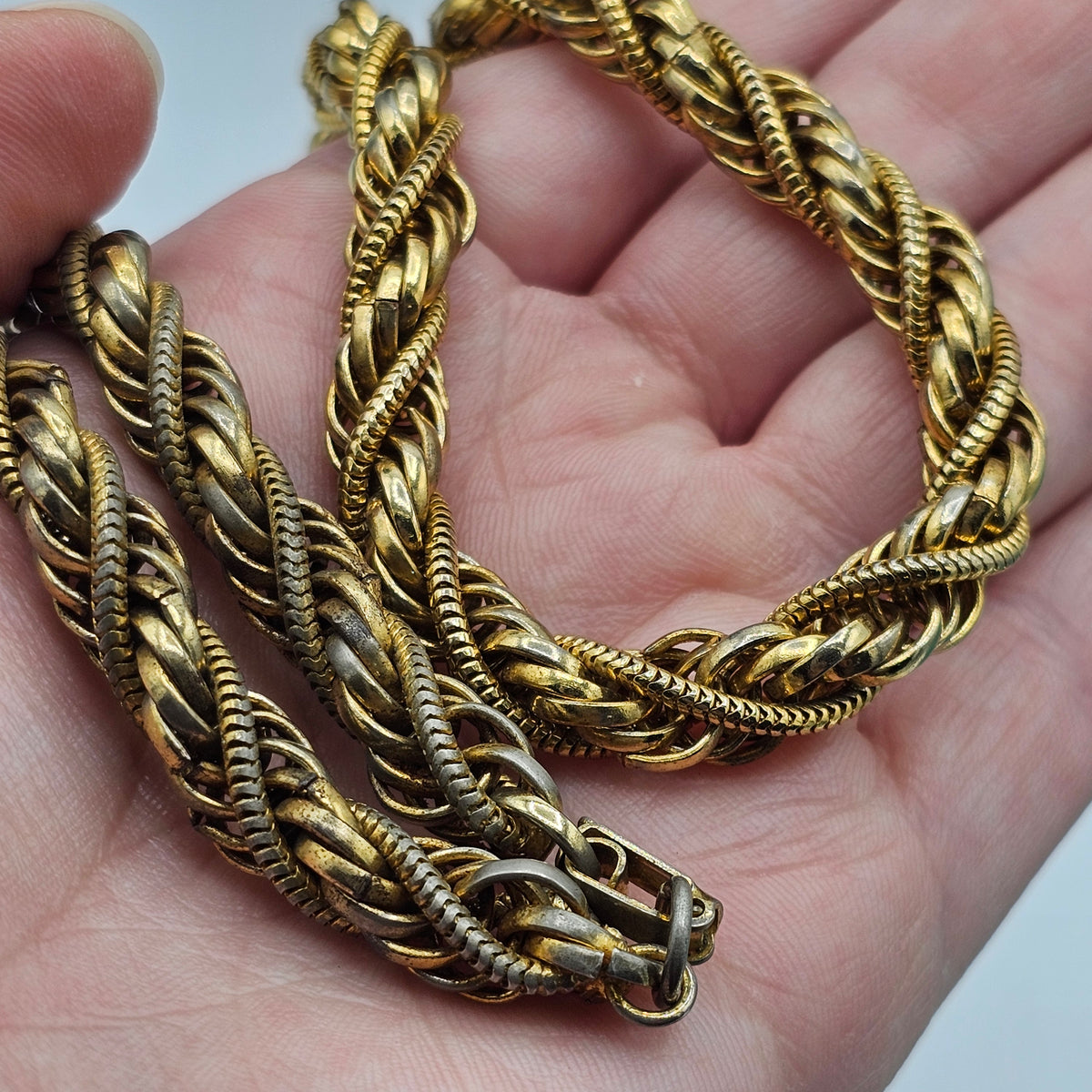 Nice Heavy Gold Plated Twisted Rope Chain Designer Quality Box Clasp Vintage