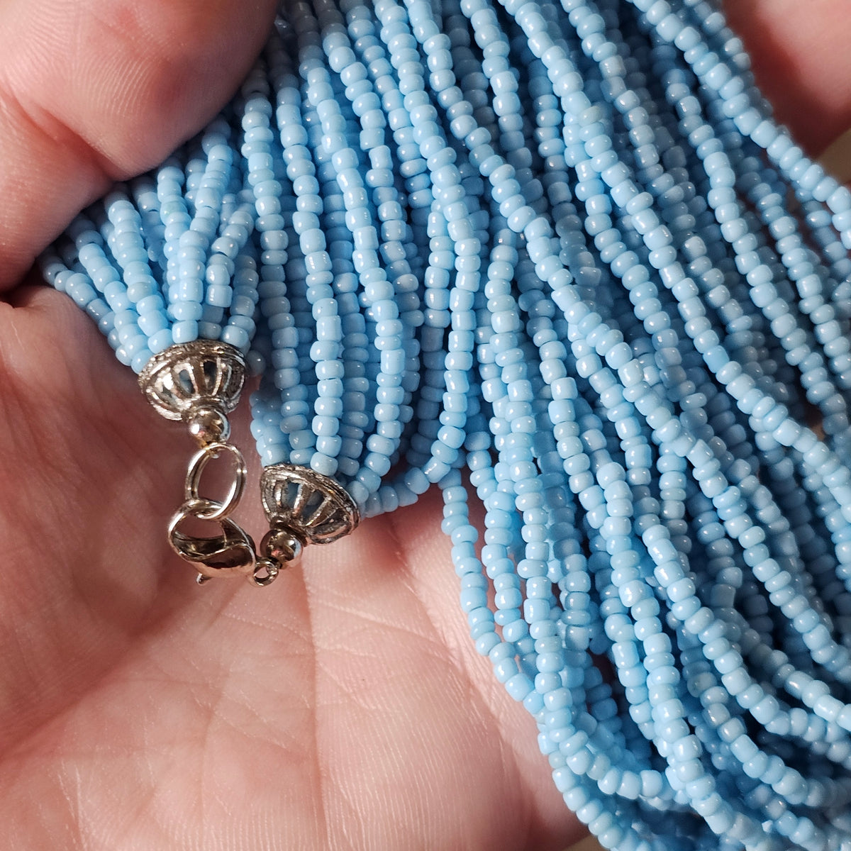 Blue Seed Beaded Multi-strand Necklace Bracelet Y2K Bohemian Beachbabe Matching Set