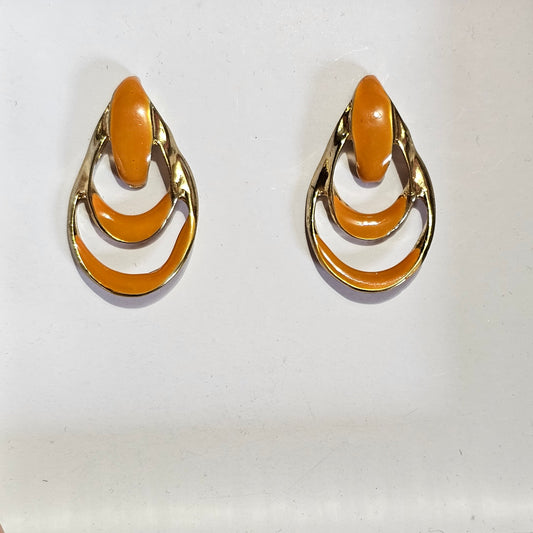 Gold-tone Orange Enamel Pierced Earrings