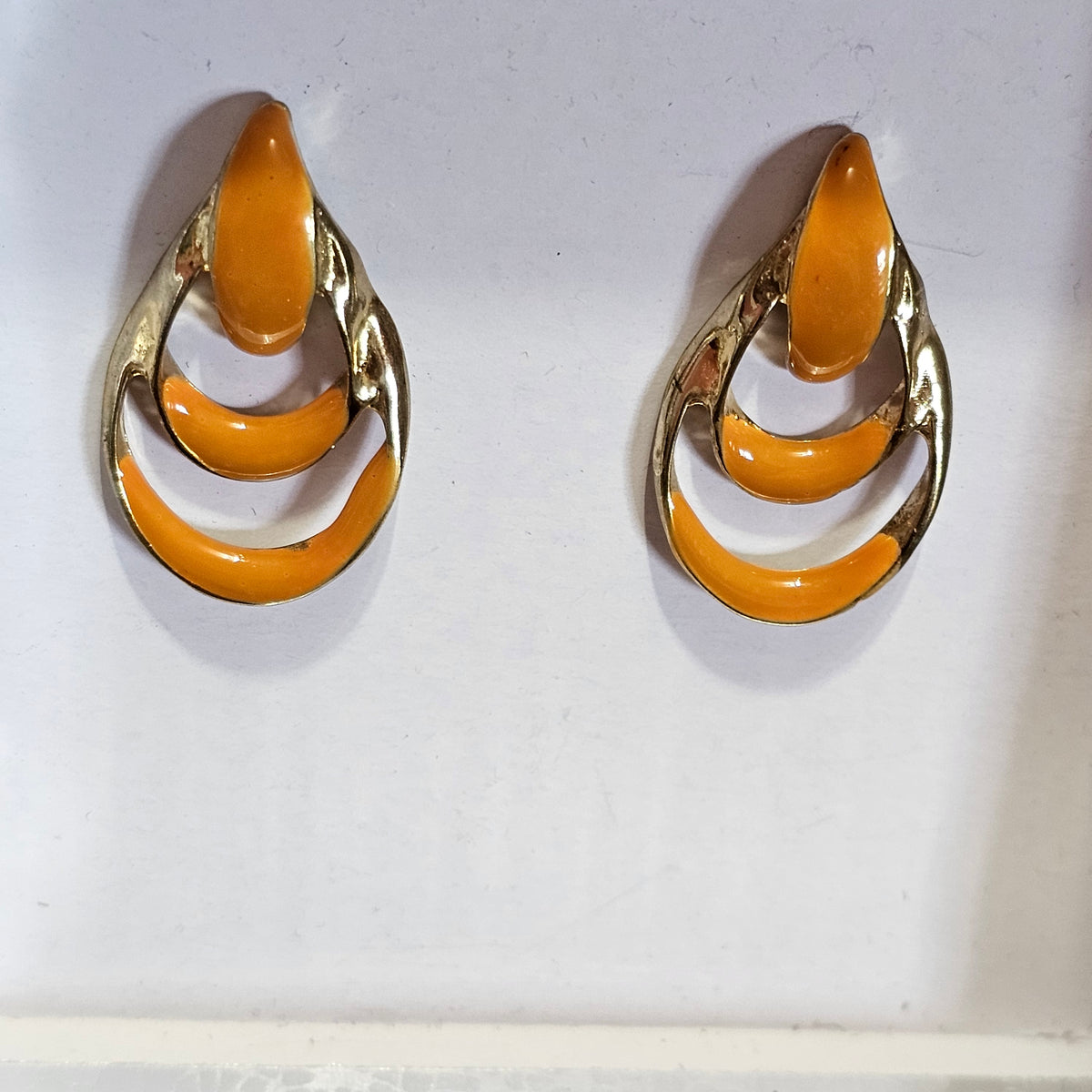 Gold-tone Orange Enamel Pierced Earrings