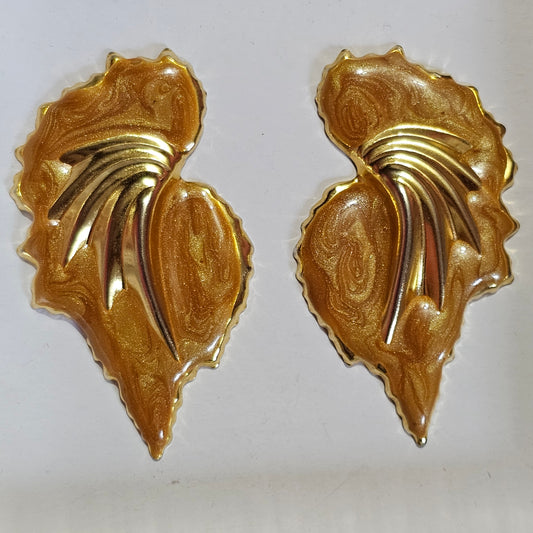Gold-tone Enamel Fall Foliage Leaf Earrings Pierced Vintage 90s
