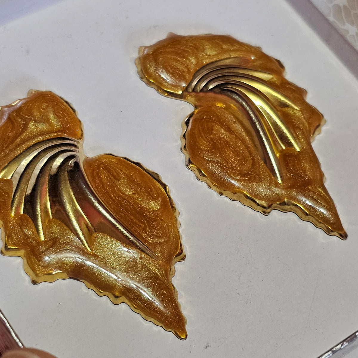 Gold-tone Enamel Fall Foliage Leaf Earrings Pierced Vintage 90s