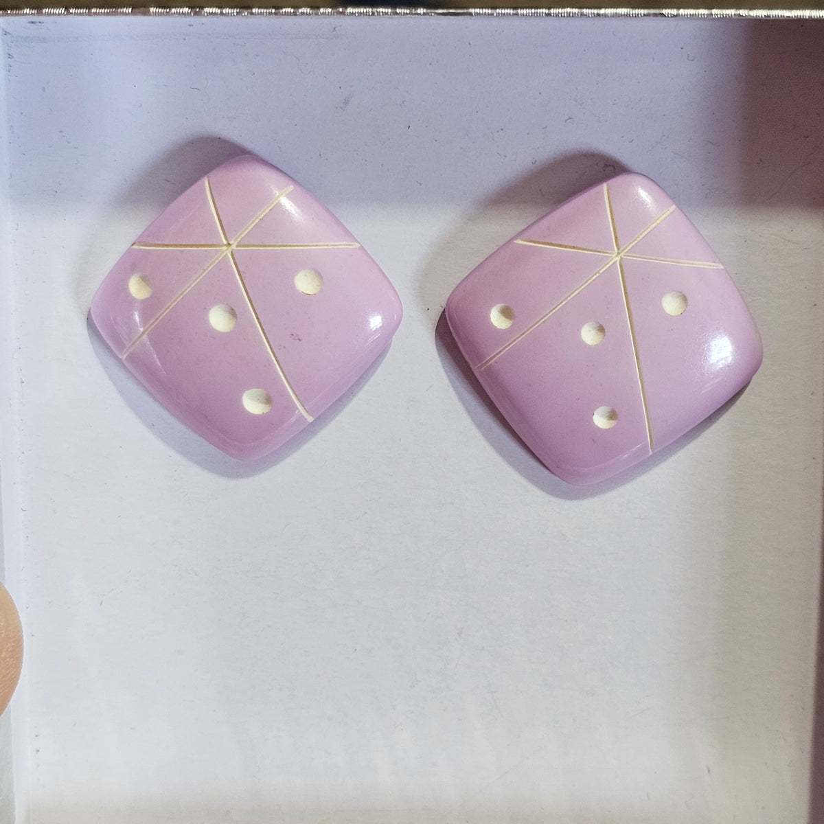 Geometric Light Lilac Purple White Stripes Dots 90s Acrylic Pierced Earrings Vintage