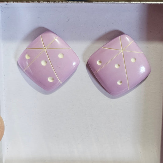 Geometric Light Lilac Purple White Stripes Dots 90s Acrylic Pierced Earrings Vintage