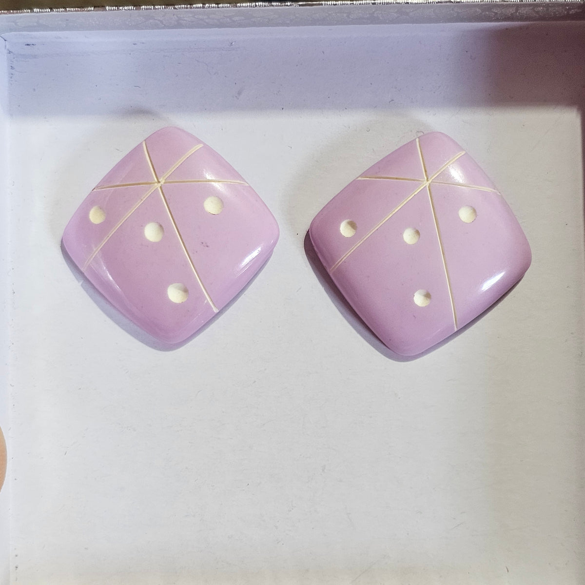 Geometric Light Lilac Purple White Stripes Dots 90s Acrylic Pierced Earrings Vintage