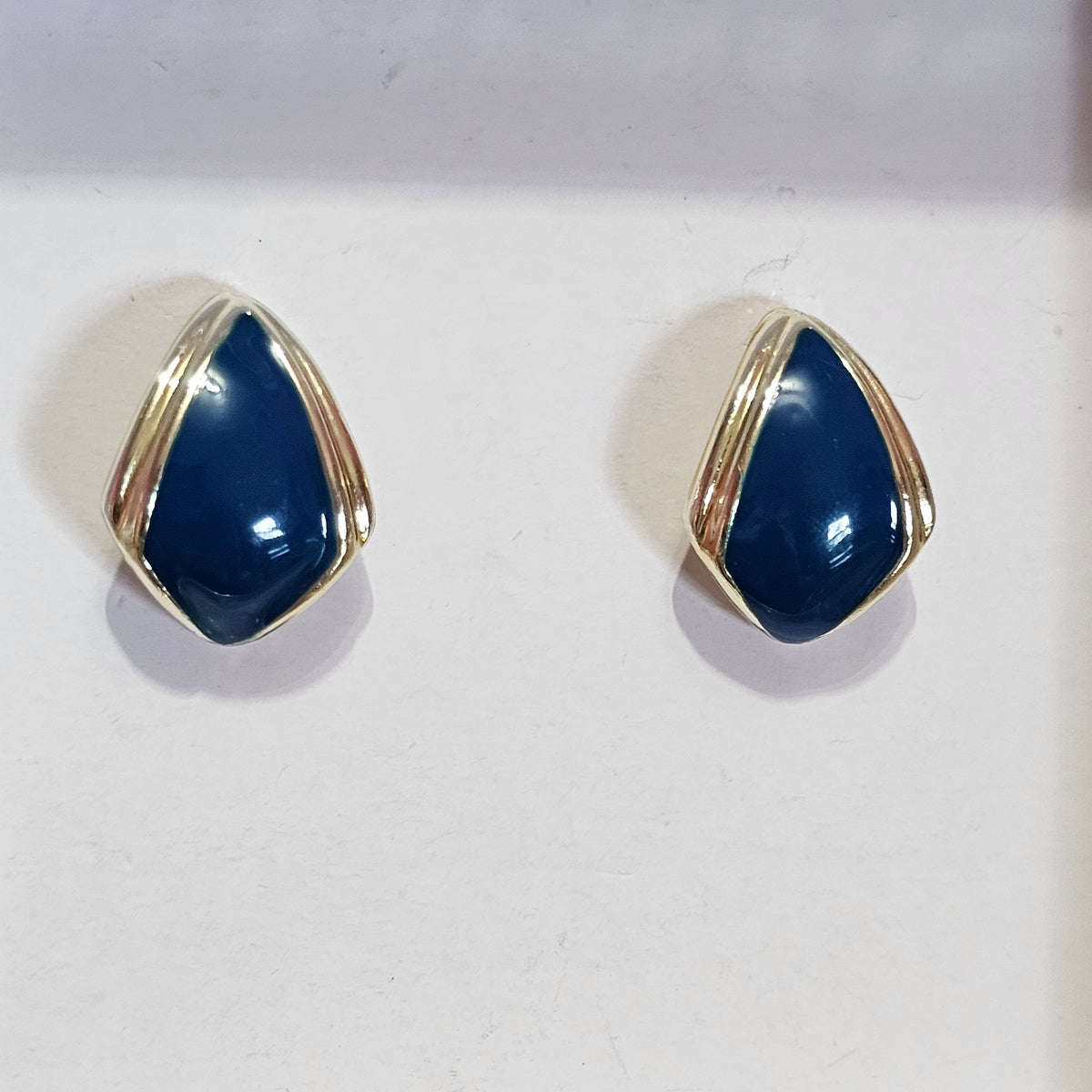 Gold-tone Blue Enamel 90s Curved Earrings Pierced Vintage