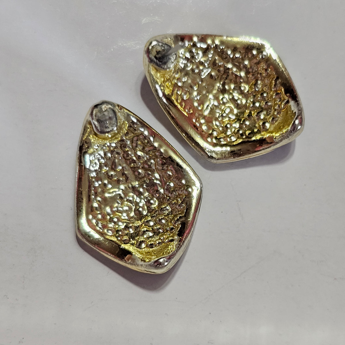 Gold-tone Blue Enamel 90s Curved Earrings Pierced Vintage