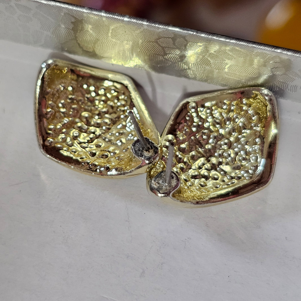 Gold-tone Blue Enamel 90s Curved Earrings Pierced Vintage