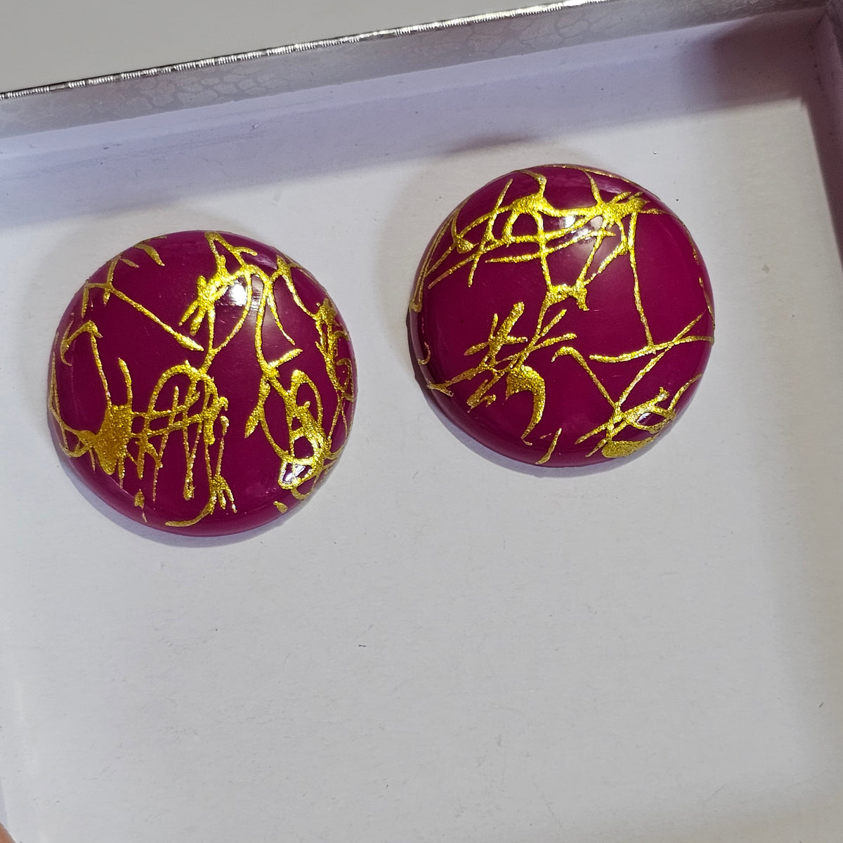 Fuchsia Round Gold Splatter Pierced Earrings 90s Y2K Vintage