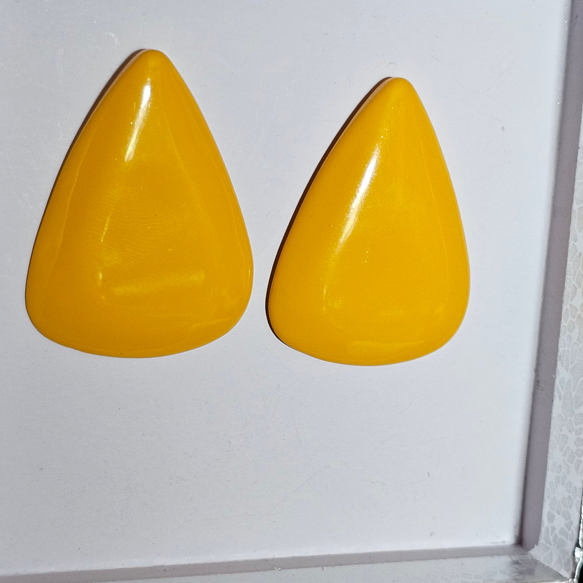 Yellow Triangle Huge Chunky Acrylic Pierced Earrings 80s Vintage Retro Artsy Maximalism