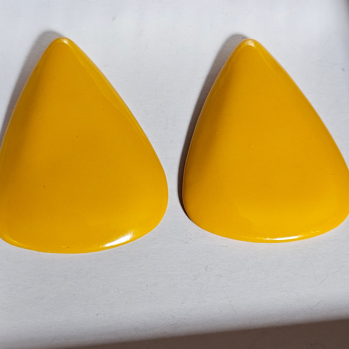 Yellow Triangle Huge Chunky Acrylic Pierced Earrings 80s Vintage Retro Artsy Maximalism