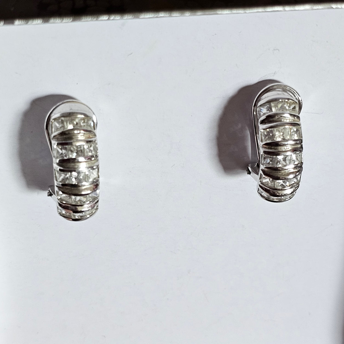 Signed 925 Sterling Silver Hoop Rhinestone Earrings Pierced Vintage