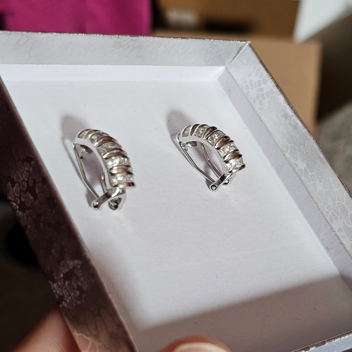 Signed 925 Sterling Silver Hoop Rhinestone Earrings Pierced Vintage