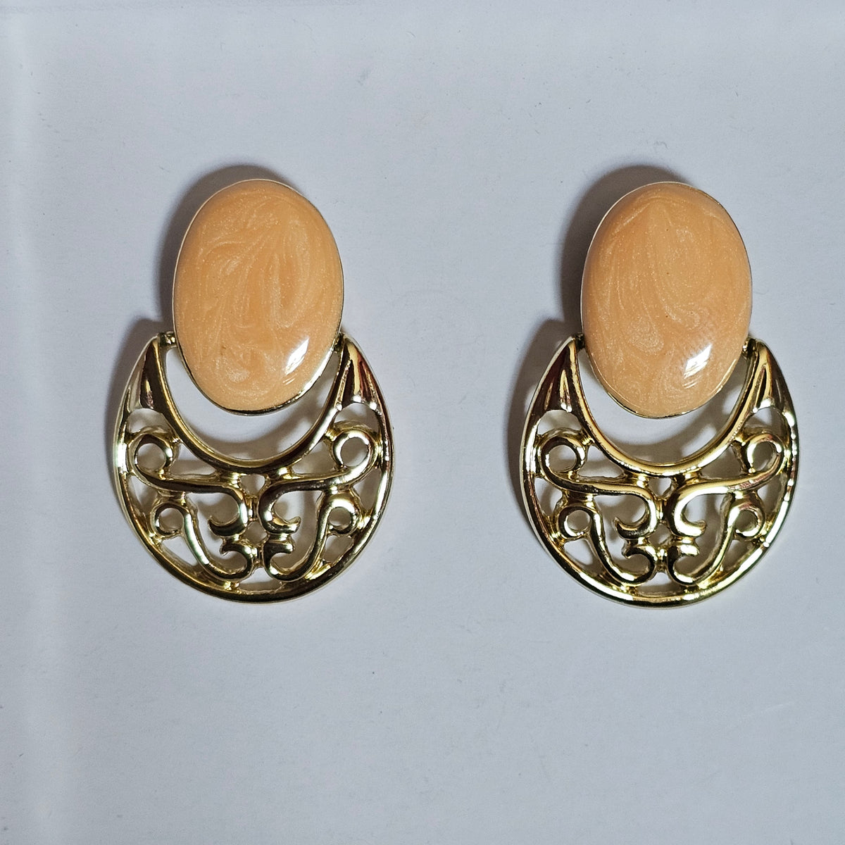 Gold-tone Enamel Orange Yellow Filigree Oval Drop Pierced Vintage