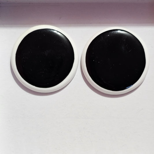 White Black Big Round Button Style Earrings 1980s Unique Statement Pierced Vintage