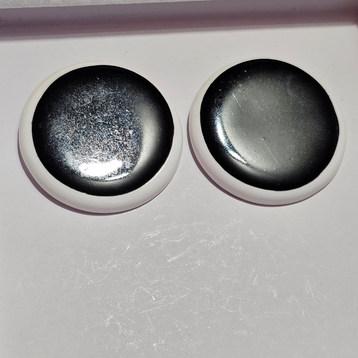 White Black Big Round Button Style Earrings 1980s Unique Statement Pierced Vintage