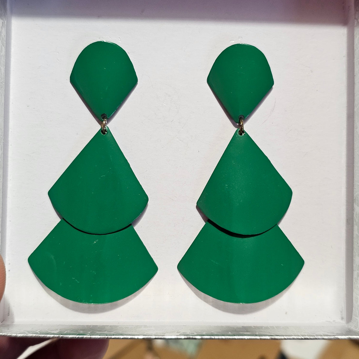 Vintage Dangle Green Enamel Articulated Tree Pierced Earrings 80s