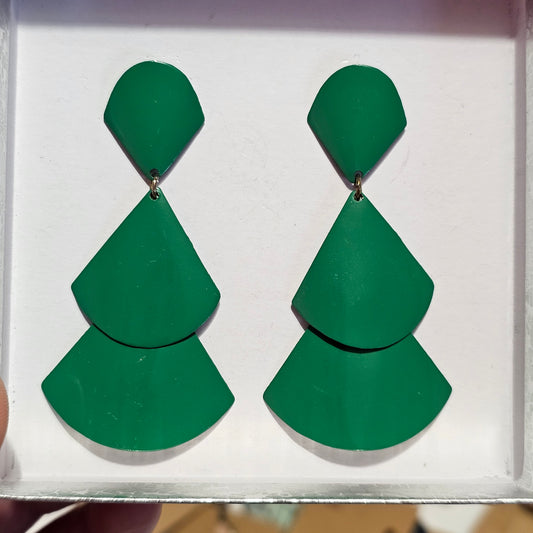Vintage Dangle Green Enamel Articulated Tree Pierced Earrings 80s