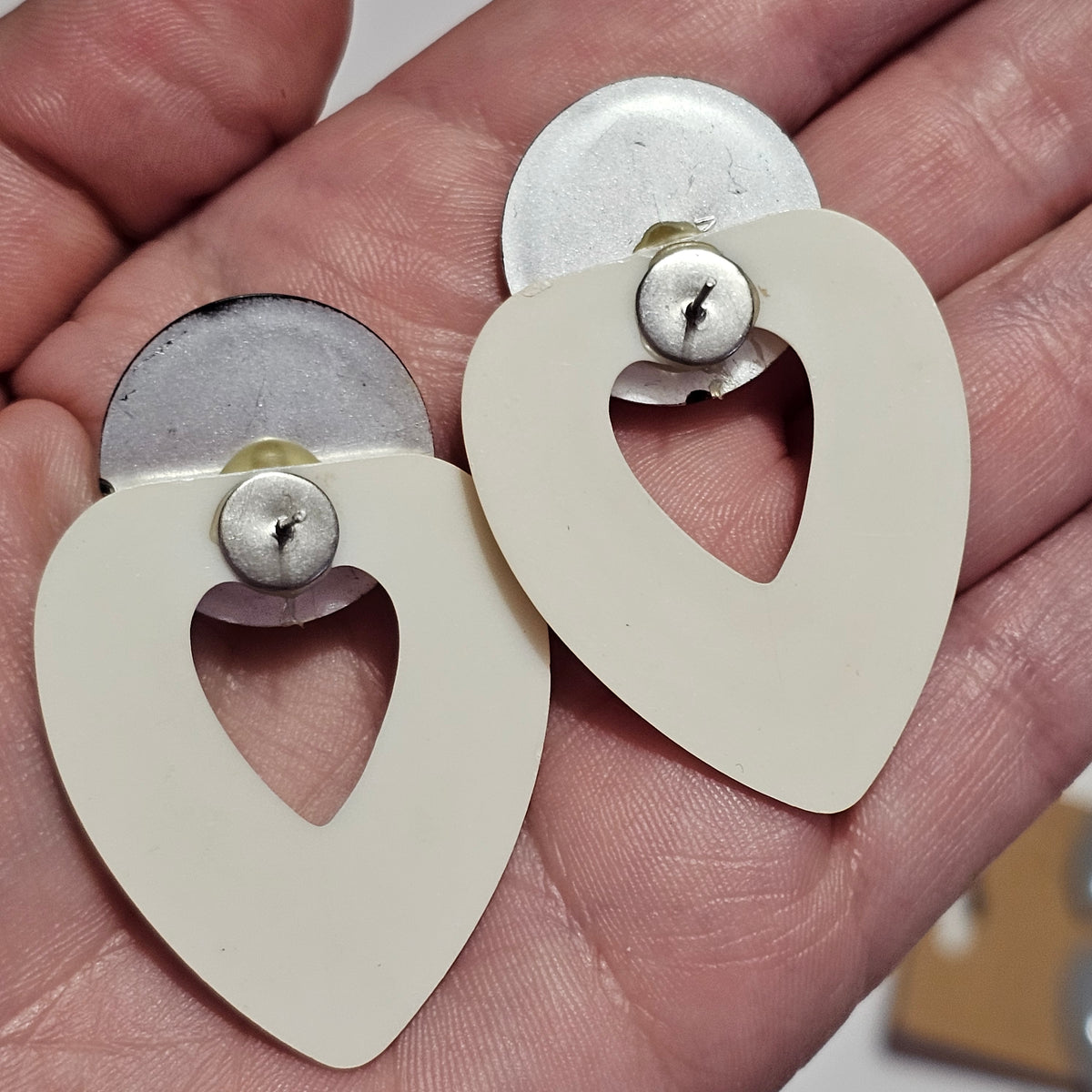 Vintage 80s White Acrylic Drop Pierced Earrings Gold-tone Accent
