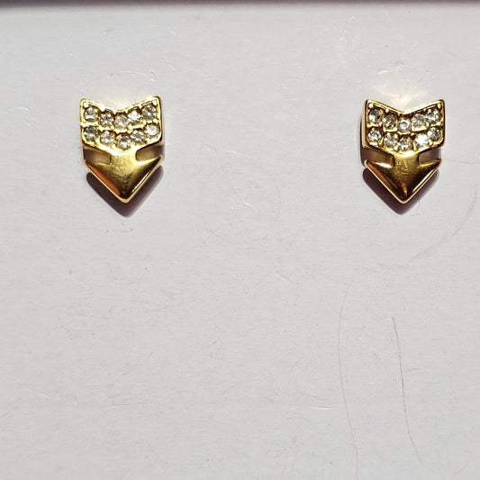Gold-tone Crystal Pointing Arrow Pierced Earrings Vintage Statement