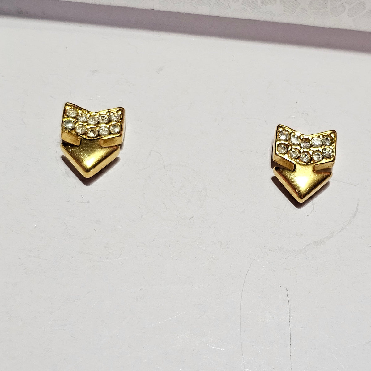Gold-tone Crystal Pointing Arrow Pierced Earrings Vintage Statement