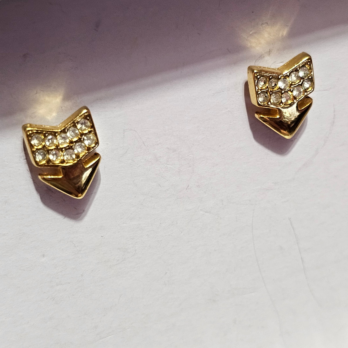 Gold-tone Crystal Pointing Arrow Pierced Earrings Vintage Statement